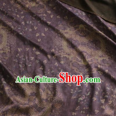 Asian Chinese Classical Dragons Pattern Purple Gambiered Guangdong Gauze Satin Drapery Brocade Traditional Cheongsam Brocade Silk Fabric