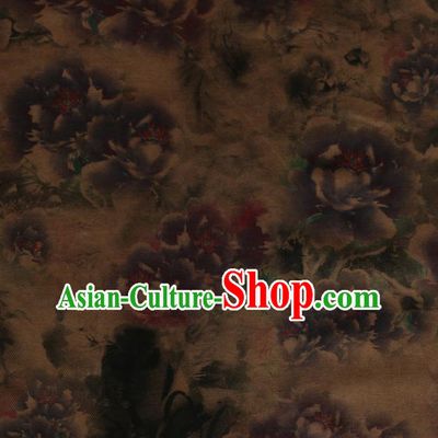 Asian Chinese Classical Purple Peony Pattern Gambiered Guangdong Gauze Satin Drapery Brocade Traditional Cheongsam Brocade Silk Fabric