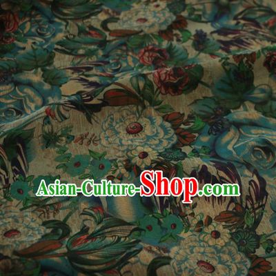 Asian Chinese Classical Pattern Green Gambiered Guangdong Gauze Satin Drapery Brocade Traditional Cheongsam Brocade Silk Fabric