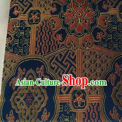 Asian Chinese Cheongsam Classical Lucky Pattern Navy Satin Drapery Brocade Traditional Brocade Silk Fabric