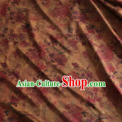 Asian Chinese Classical Plum Pattern Khaki Gambiered Guangdong Gauze Satin Drapery Brocade Traditional Cheongsam Brocade Silk Fabric