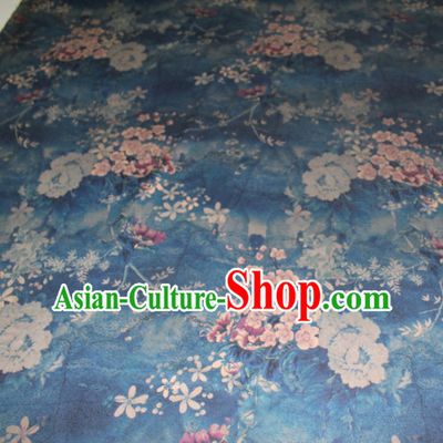 Asian Chinese Cheongsam Classical Plum Pattern Blue Gambiered Guangdong Gauze Satin Drapery Brocade Traditional Brocade Silk Fabric