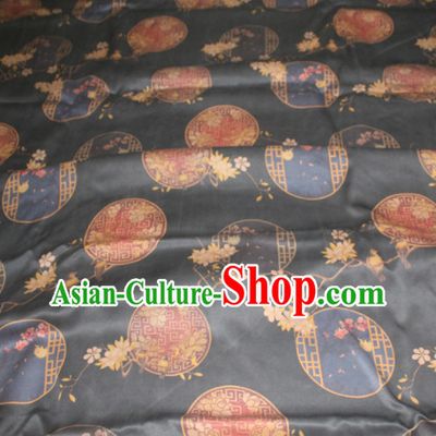 Chinese Traditional Cheongsam Classical Pattern Black Gambiered Guangdong Gauze Asian Satin Drapery Brocade Silk Fabric