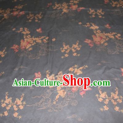 Chinese Traditional Cheongsam Classical Plum Butterfly Pattern Black Gambiered Guangdong Gauze Asian Satin Drapery Brocade Silk Fabric