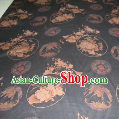 Chinese Traditional Cheongsam Classical Magnolia Phoenix Pattern Black Gambiered Guangdong Gauze Asian Satin Drapery Brocade Silk Fabric