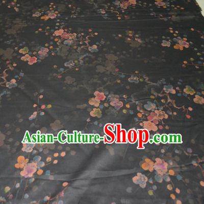 Chinese Traditional Cheongsam Classical Plum Pattern Black Gambiered Guangdong Gauze Asian Satin Drapery Brocade Silk Fabric