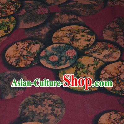 Chinese Traditional Cheongsam Classical Magnolia Peony Pattern Purple Gambiered Guangdong Gauze Asian Satin Drapery Brocade Silk Fabric