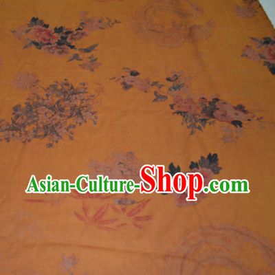 Chinese Traditional Cheongsam Classical Phoenix Peony Pattern Yellow Gambiered Guangdong Gauze Asian Satin Drapery Brocade Silk Fabric