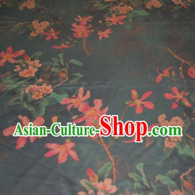 Chinese Traditional Cheongsam Classical Flowers Pattern Atrovirens Gambiered Guangdong Gauze Asian Satin Drapery Brocade Silk Fabric