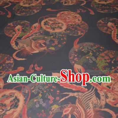 Chinese Traditional Cheongsam Classical Phoenix Pattern Black Gambiered Guangdong Gauze Asian Satin Drapery Brocade Silk Fabric