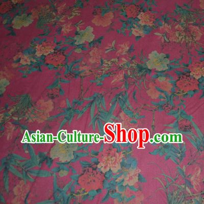 Chinese Traditional Cheongsam Classical Orchid Peony Pattern Rosy Gambiered Guangdong Gauze Asian Satin Drapery Brocade Silk Fabric