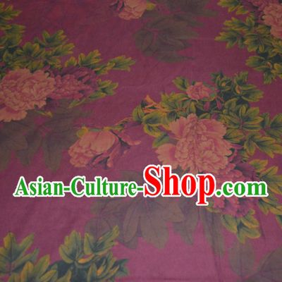 Chinese Traditional Cheongsam Classical Peony Flowers Pattern Purple Gambiered Guangdong Gauze Asian Satin Drapery Brocade Silk Fabric