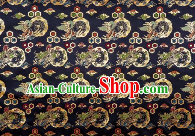 Japanese Traditional Kimono Classical Dragons Pattern Navy Brocade Asian Japan Satin Drapery Silk Fabric Japanese Traditional Kimono Classical Dragons Pattern Navy Brocade Asian Japan Satin Drapery Silk Fabric