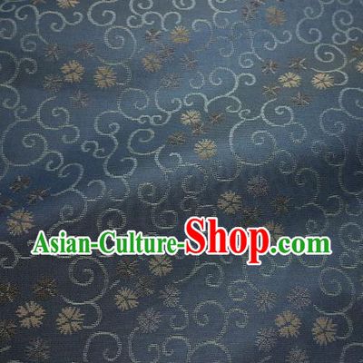 Japanese Traditional Kimono Classical Floral Scrolls Pattern Navy Brocade Asian Japan Satin Drapery Silk Fabric