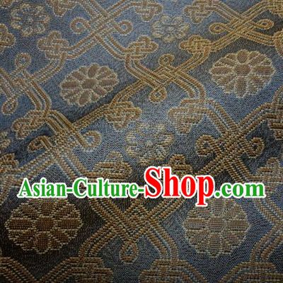 Japanese Traditional Kimono Classical Sunflowers Pattern Navy Brocade Asian Japan Satin Drapery Silk Fabric