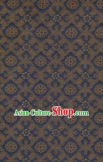 Japanese Traditional Kimono Classical Sunflowers Pattern Navy Brocade Asian Japan Satin Drapery Silk Fabric