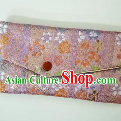Japanese Traditional Lilac Brocade Handbag Asian Japan Nishijin Satin Bags Wallet