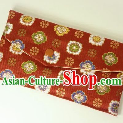 Japanese Traditional Red Brocade Handbag Asian Japan Nishijin Satin Bags Wallet