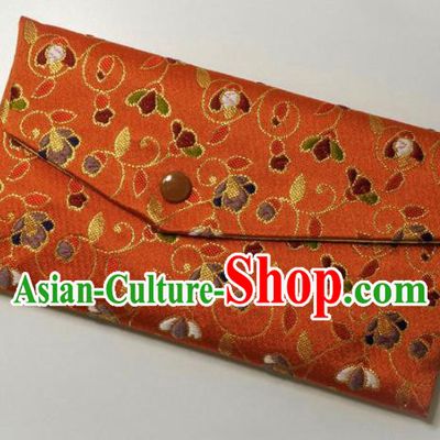 Japanese Traditional Orange Brocade Handbag Asian Japan Nishijin Satin Bags Wallet