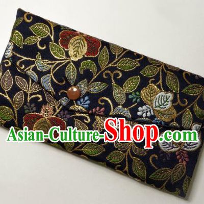 Japanese Traditional Black Brocade Handbag Asian Japan Nishijin Satin Bags Wallet