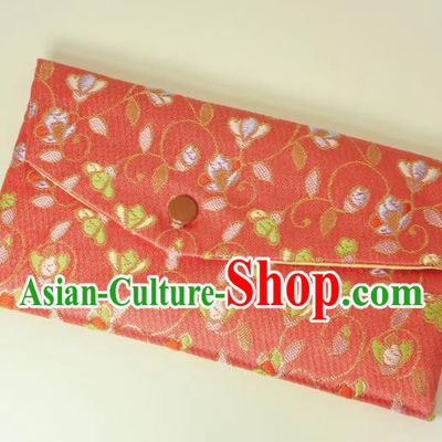 Japanese Traditional Classical Scroll Pattern Watermelon Red Brocade Handbag Asian Japan Nishijin Satin Bags Wallet