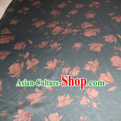 Chinese Traditional Cheongsam Classical Yulan Magnolia Pattern Navy Gambiered Guangdong Gauze Asian Satin Drapery Brocade Silk Fabric
