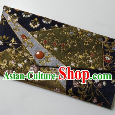 Japanese Traditional Classical Pattern Black Brocade Handbag Asian Japan Nishijin Satin Bags Wallet