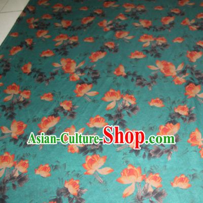 Chinese Traditional Cheongsam Classical Lotus Pattern Deep Green Gambiered Guangdong Gauze Asian Satin Drapery Brocade Silk Fabric