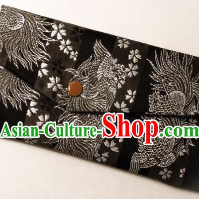 Japanese Traditional Classical Phoenix Pattern Brown Brocade Handbag Asian Japan Nishijin Satin Bags Wallet