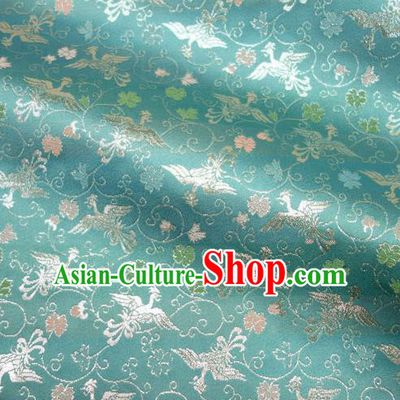 Japanese Traditional Kimono Classical Phoenix Pattern Blue Brocade Damask Asian Japan Satin Drapery Silk Fabric