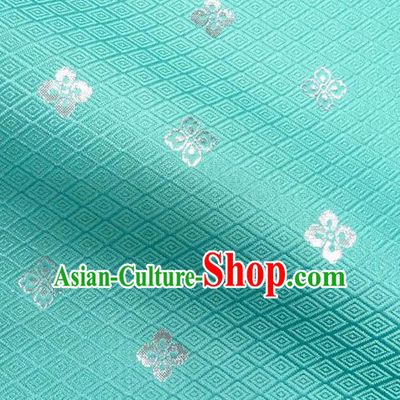 Japanese Traditional Kimono Classical Rhombus Pattern Green Brocade Damask Asian Japan Satin Drapery Silk Fabric