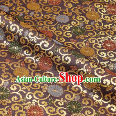 Japanese Traditional Kimono Classical Sunflowers Pattern Amaranth Brocade Damask Asian Japan Satin Drapery Silk Fabric