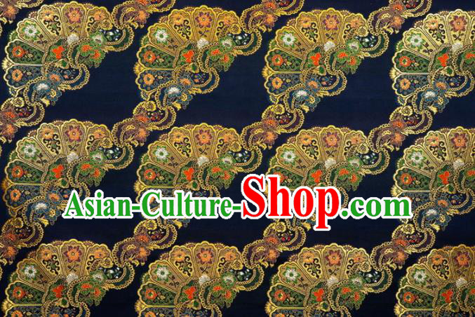 Japanese Traditional Kimono Classical Pattern Navy Brocade Damask Asian Japan Satin Drapery Silk Fabric Japanese Traditional Kimono Classical Pattern Navy Brocade Damask Asian Japan Satin Drapery Silk Fabric