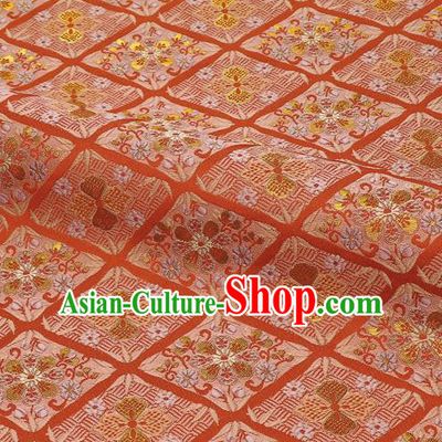 Japanese Traditional Kimono Classical Sakura Pattern Red Brocade Damask Asian Japan Satin Drapery Silk Fabric