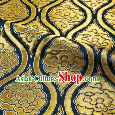 Japanese Traditional Kimono Classical Clouds Pattern Navy Brocade Damask Asian Japan Satin Drapery Silk Fabric