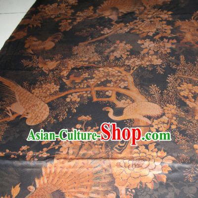 Chinese Traditional Cheongsam Classical Peacock Pattern Black Gambiered Guangdong Gauze Asian Satin Drapery Brocade Silk Fabric