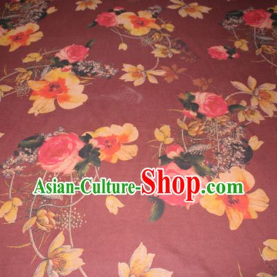 Chinese Traditional Cheongsam Classical Roses Pattern Wine Red Gambiered Guangdong Gauze Asian Satin Drapery Brocade Silk Fabric