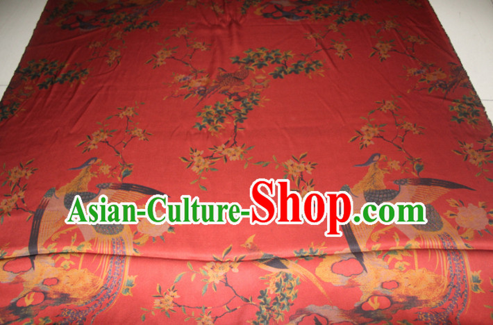 Chinese Traditional Cheongsam Classical Phoenix Pattern Red Gambiered Guangdong Gauze Asian Satin Drapery Brocade Silk Fabric