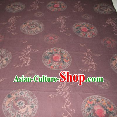 Chinese Traditional Cheongsam Classical Cranes Peony Pattern Purple Gambiered Guangdong Gauze Asian Satin Drapery Brocade Silk Fabric