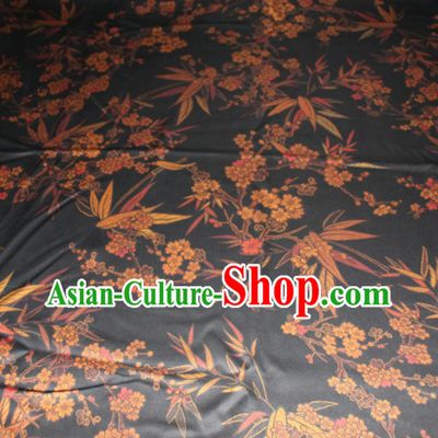Chinese Traditional Cheongsam Classical Plum Bamboo Pattern Black Gambiered Guangdong Gauze Asian Satin Drapery Brocade Silk Fabric