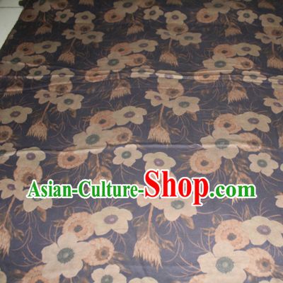 Chinese Traditional Cheongsam Classical Flowers Pattern Navy Gambiered Guangdong Gauze Asian Satin Drapery Brocade Silk Fabric