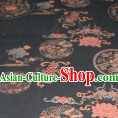 Chinese Traditional Cheongsam Classical Lucky Peony Pattern Black Gambiered Guangdong Gauze Asian Satin Drapery Brocade Silk Fabric