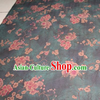 Chinese Traditional Cheongsam Classical Plum Pattern Atrovirens Gambiered Guangdong Gauze Asian Satin Drapery Brocade Silk Fabric