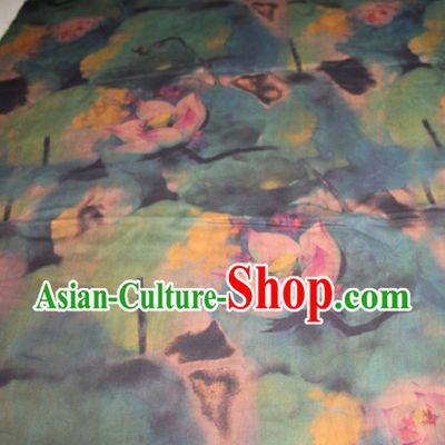 Chinese Traditional Cheongsam Classical Lotus Pattern Green Gambiered Guangdong Gauze Asian Satin Drapery Brocade Silk Fabric