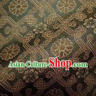 Japanese Traditional Kimono Classical Daisy Pattern Olive Green Brocade Damask Asian Japan Nishijin Satin Drapery Silk Fabric