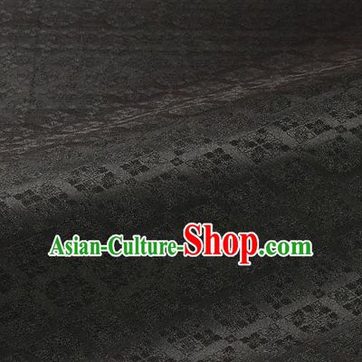 Japanese Traditional Kimono Classical Rhomboids Pattern Black Brocade Damask Asian Japan Nishijin Satin Drapery Silk Fabric