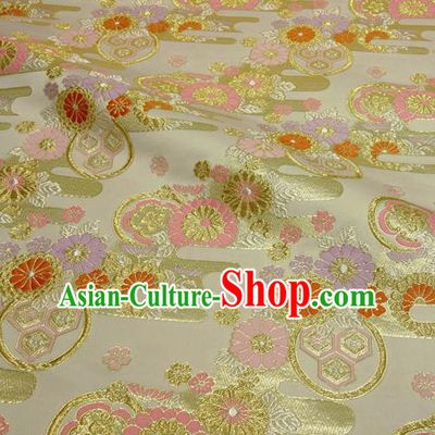 Japanese Traditional Kimono Classical Daisy Pattern Golden Brocade Damask Asian Japan Nishijin Satin Drapery Silk Fabric