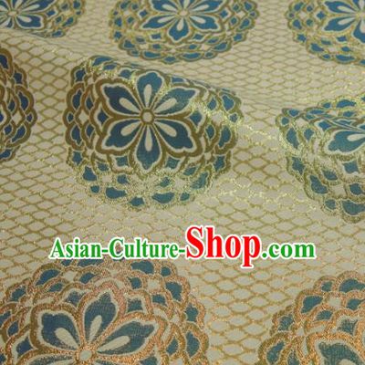 Japanese Traditional Kimono Classical Four Kettle Pattern White Brocade Damask Asian Japan Nishijin Satin Drapery Silk Fabric