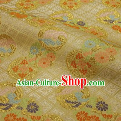 Japanese Traditional Kimono Classical Chrysanthemum Pattern Golden Brocade Damask Asian Japan Nishijin Satin Drapery Silk Fabric