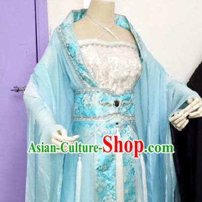Chinese Cosplay Princess Costume Ancient Goddess Swordswoman Blue Dress for Women